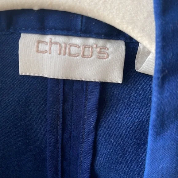 Like New! Chico's Navy Blue Velvet Military Jacket w/Button Accents & Ruffle Hem - Picture 2 of 7